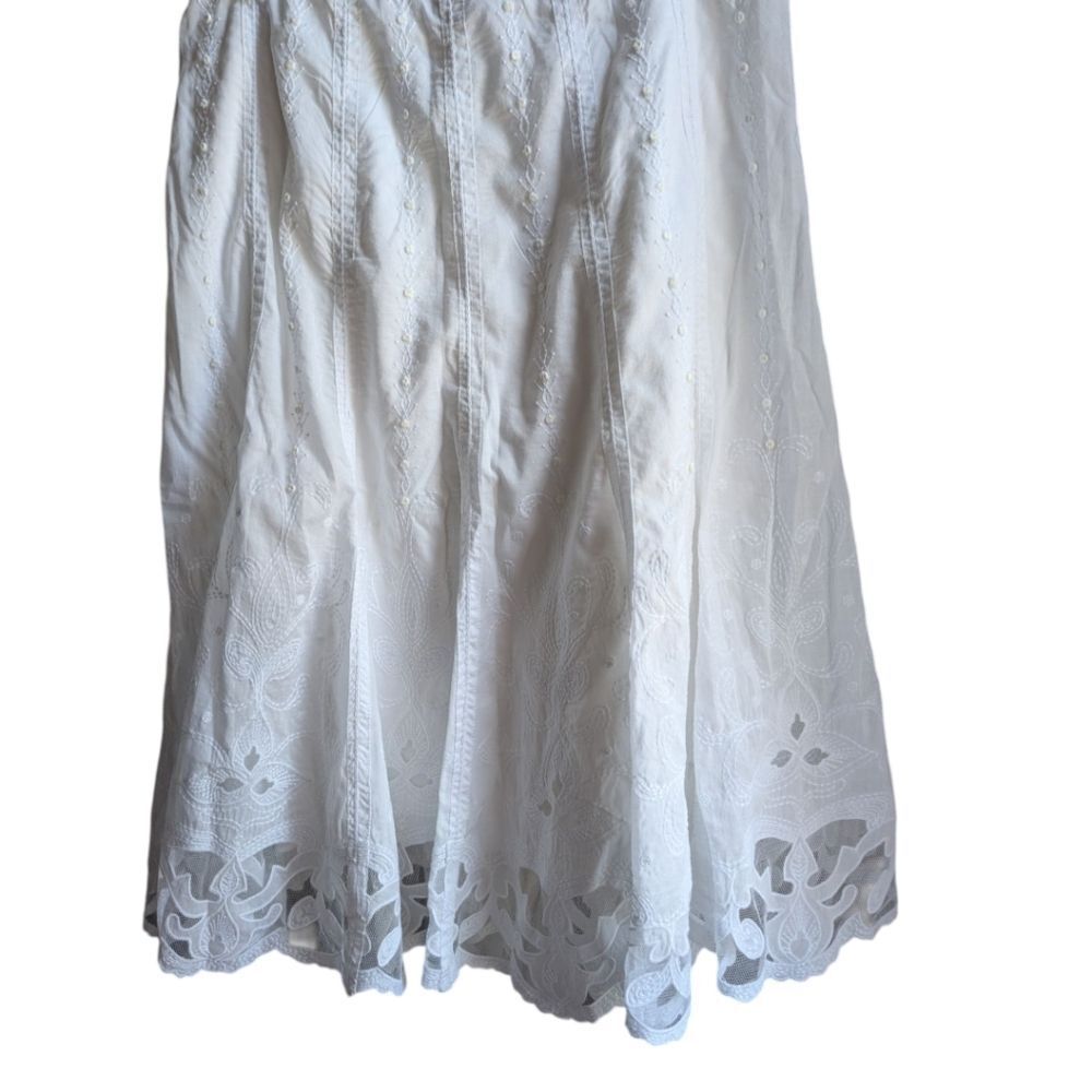 Elie Tahari Perfect Summer White Boho Dainty Embelished Midi Skirt Size M